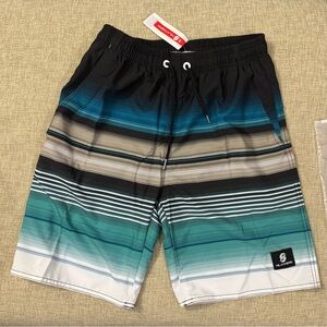 (NWT) Black and Teal Striped Board swim Shorts